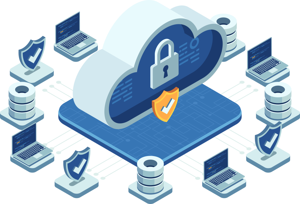 Isometric Cloud Security Concept with Data Protection Elements-1